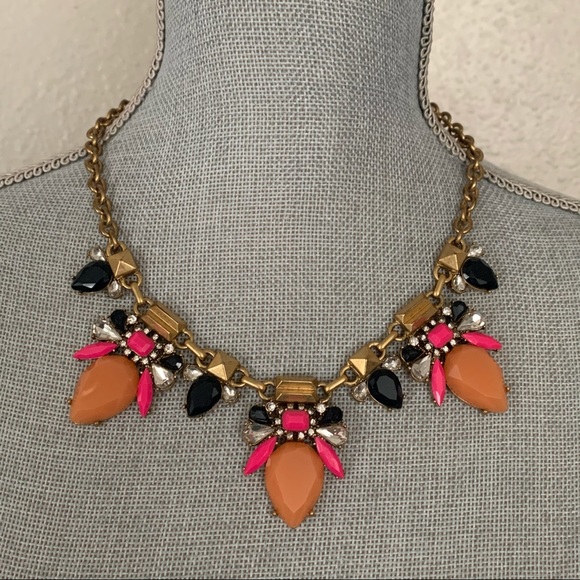 J Crew Statement Necklace Rhinestone Bib Colorful - Picture 11 of 16
